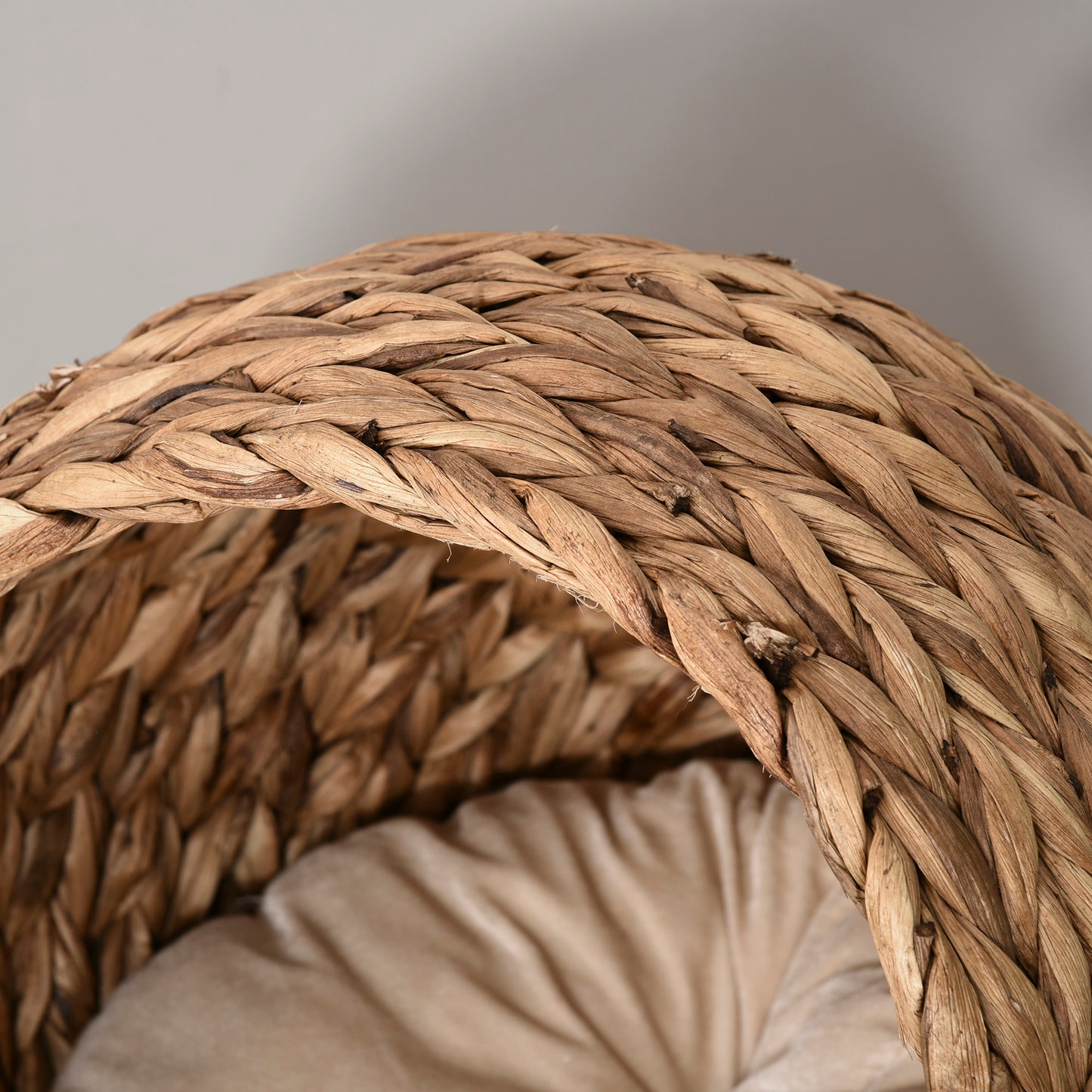 Handwoven Elevated Cat Bed with Soft Cushion & Egg Chair Shape