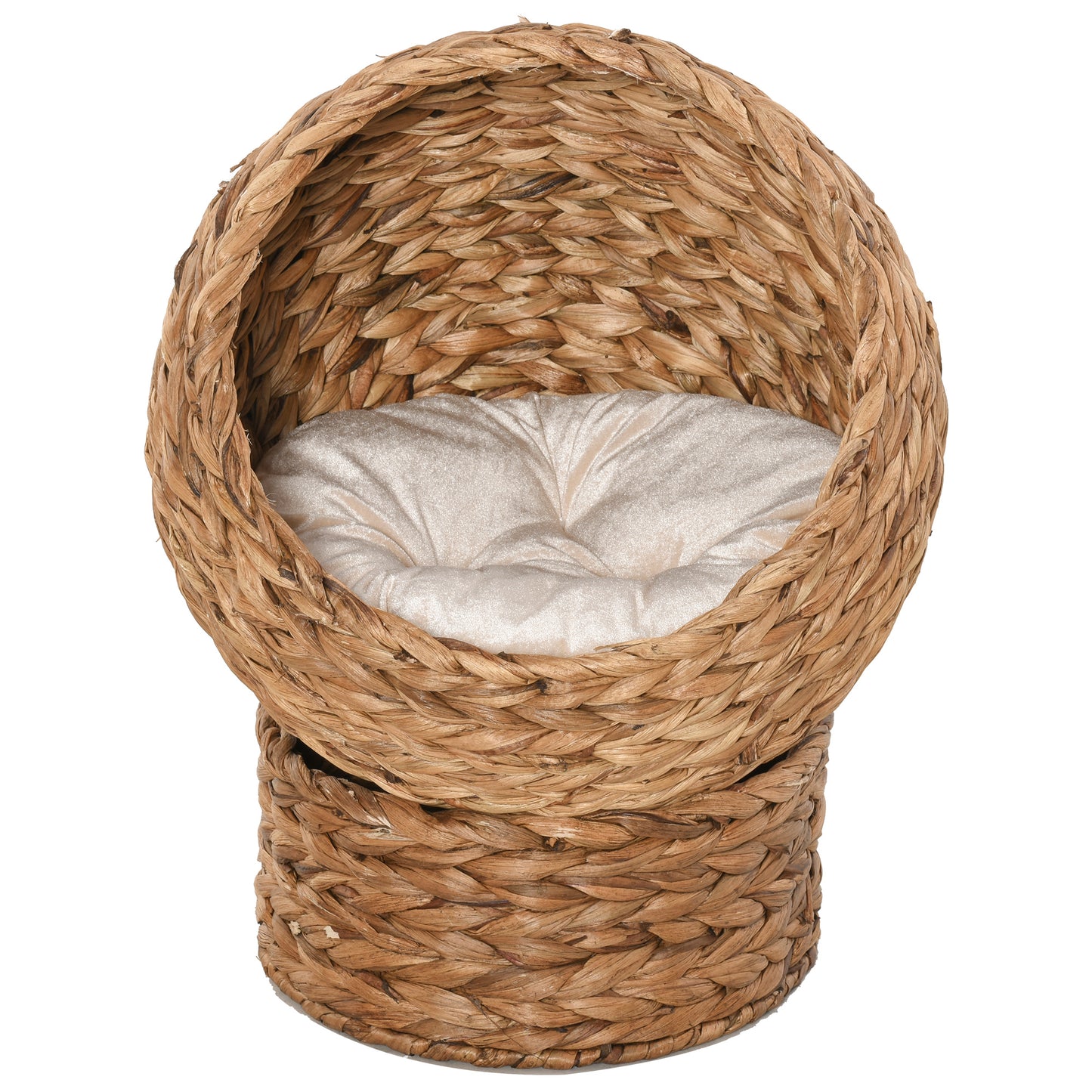 Handwoven Elevated Cat Bed with Soft Cushion & Egg Chair Shape