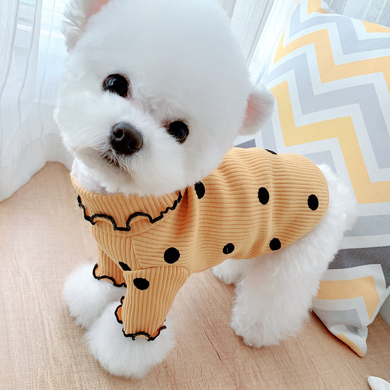 Polka Dot Turtleneck Dog Shirt — Lightweight Cotton, Sizes 3XS–3XL