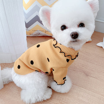 Polka Dot Turtleneck Dog Shirt — Lightweight Cotton, Sizes 3XS–3XL