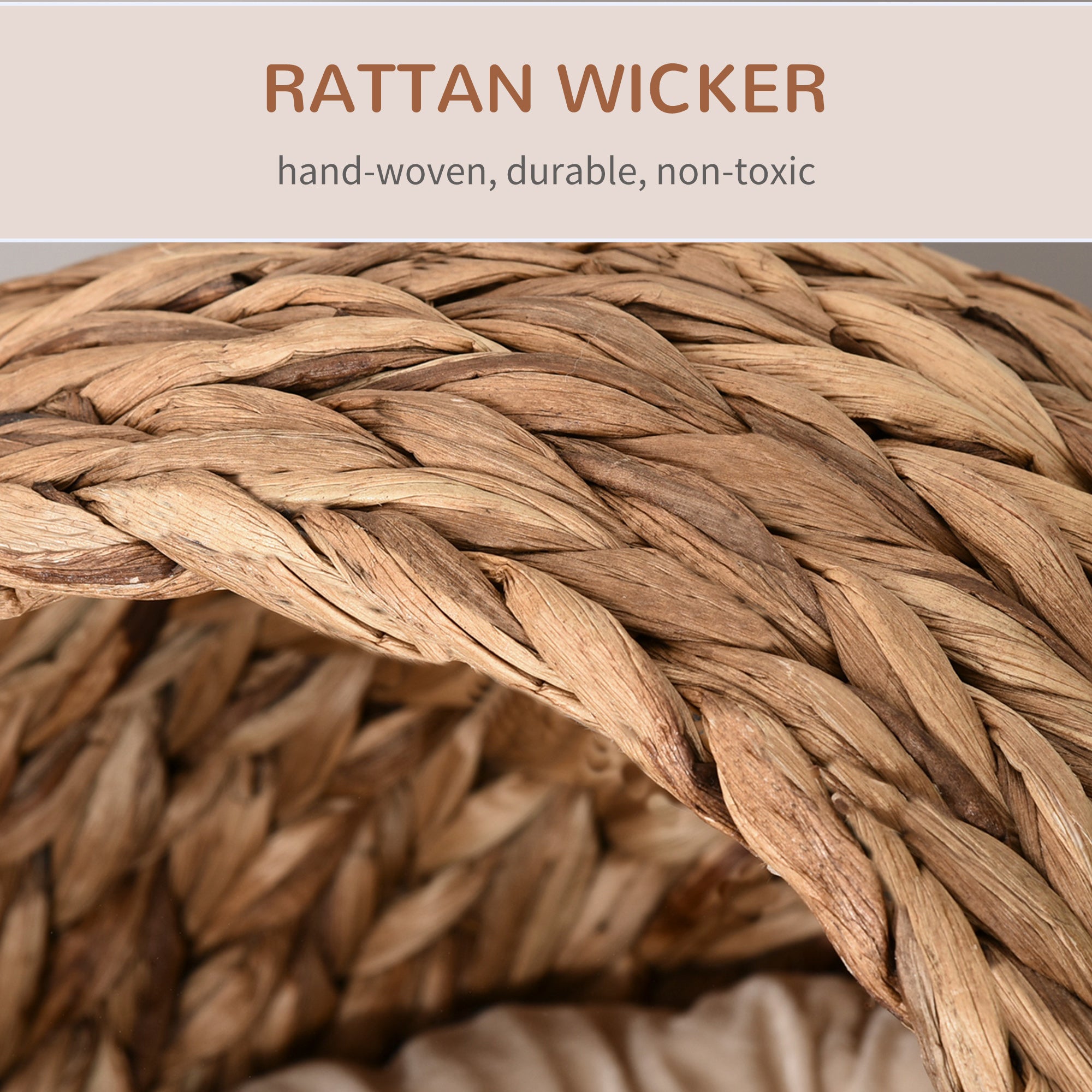 Handwoven Elevated Cat Bed with Soft Cushion & Egg Chair Shape